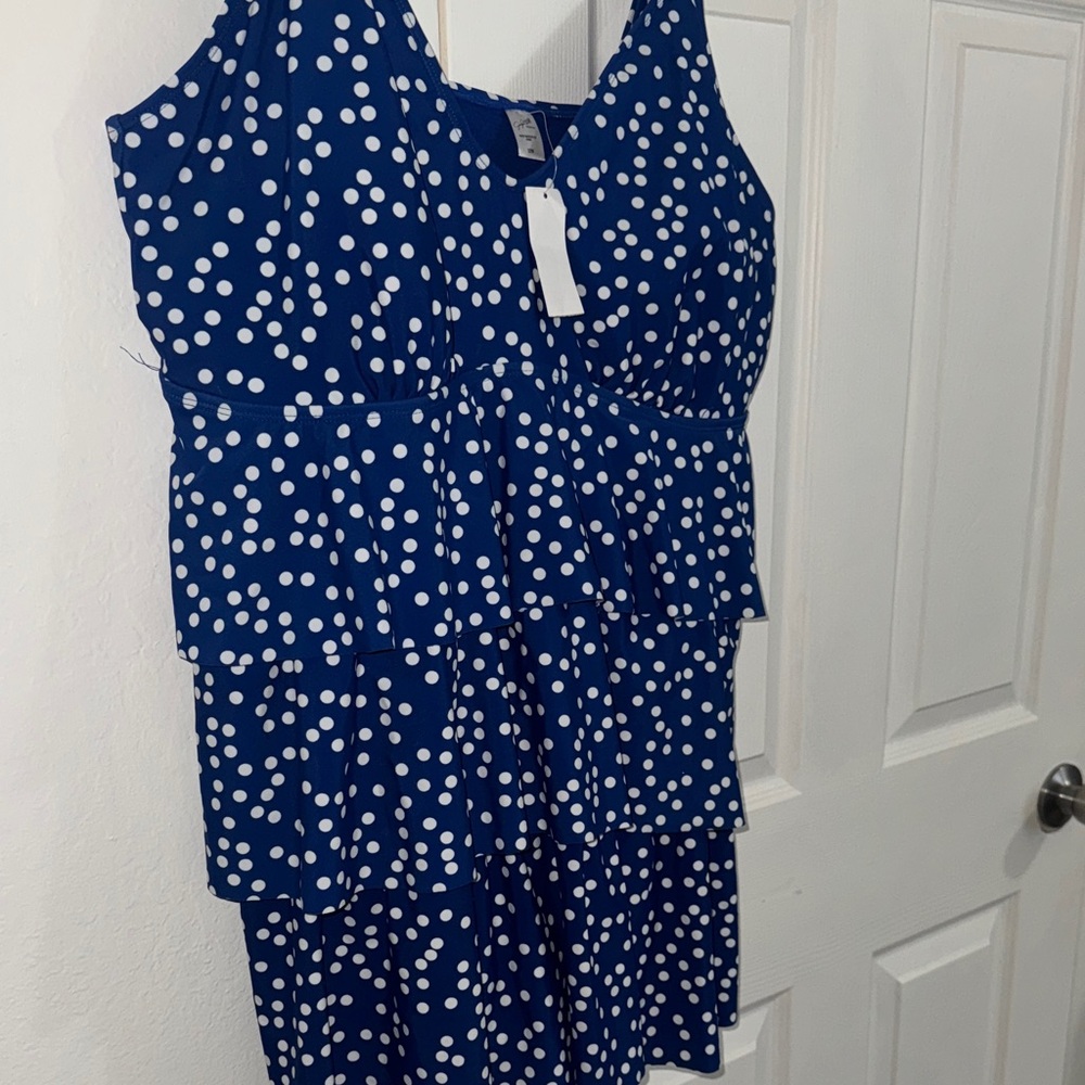 Jaclyn Smith Navy Blue and White Polka Dot One-Piece Swimsuit